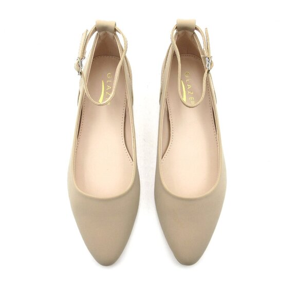 LURNYET Women's NUDE NUBUCK Casual Ankle Strap Pointed Toe Ballet Flats Shoes - Picture 5 of 7